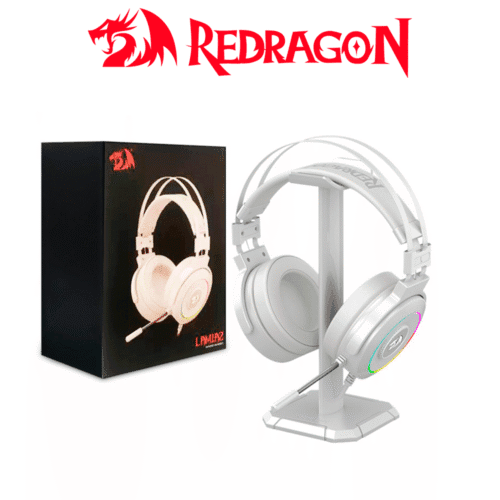 Diadema Gamer Redragon LAMIA 2 H320 Blanca + Luz RGB + Cable USB 7.1 + Estruct Metalizada + Base para diadema H320W-RGB