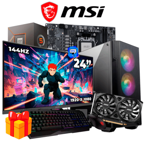 PC GAMER MSI AMD RYZEN 5 8400F + RTX 3050 6GB + 750W 80 BRONZE + 16GB RAM DDR5 + 512GB SSD + MONITOR 24P FHD MSI R84162FSRM6