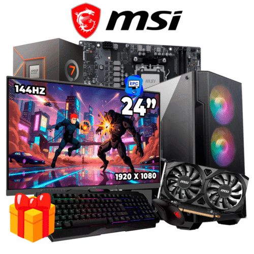 PC GAMER MSI AMD RYZEN 7 8700F + RTX 3050 6GB + 750W 80 BRONZE + 16GB RAM DDR5 + 512GB SSD + MONITOR 24P FHD MSI R87162FSRM6