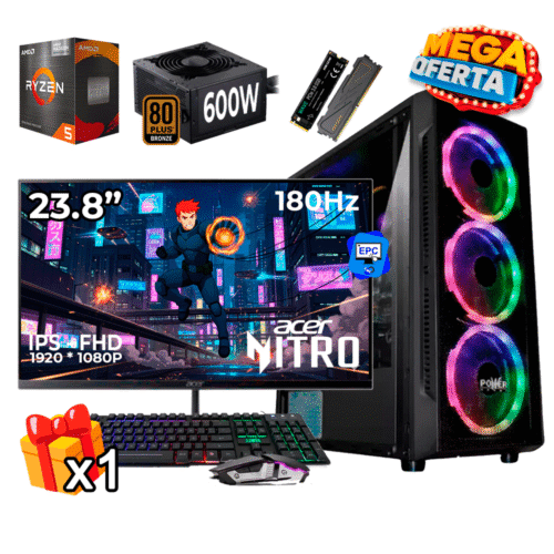 PC Gamer AMD Ryzen 5 5600GT + 16GB RAM DDR4 + 512GB SSD + MONITOR 23.8 P + 600W 80 PLUS BRO P.GR56162SKE-23.8