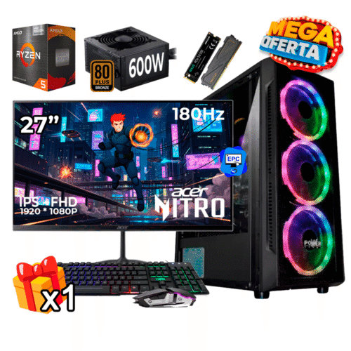 PC Gamer AMD Ryzen 5 5600GT + 16GB RAM DDR4 + 512GB SSD + MONITOR 27P + 600W 80 PLUS BRO P.GR56162SKE-27