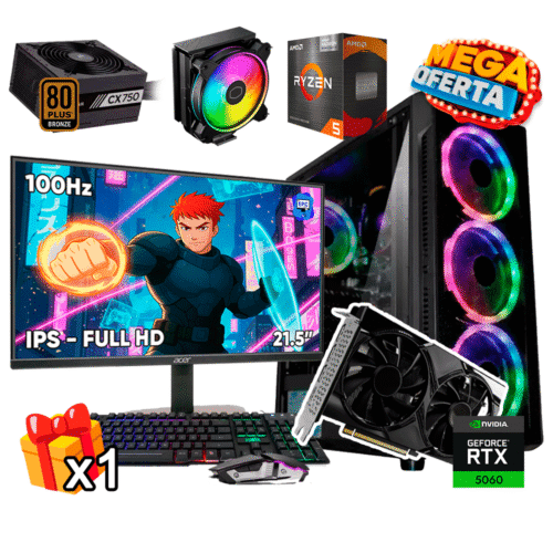 PC Gamer AMD Ryzen 5 5600GT + RTX 5060 8GB + 16GB RAM DDR4 + 512GB SSD + 750W 80 PLUS BRO + MONITOR 21.5P + HALO 212 P.GR56162SKE-HALORTX5060
