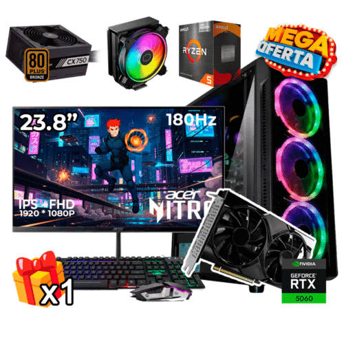 PC Gamer AMD Ryzen 5 5600GT + RTX 5060 8GB + 16GB RAM DDR4 + 512GB SSD + 750W 80 PLUS BRO + MONITOR 23.8P + HALO 212 P.GR56162SKE-HALORTX506023.8