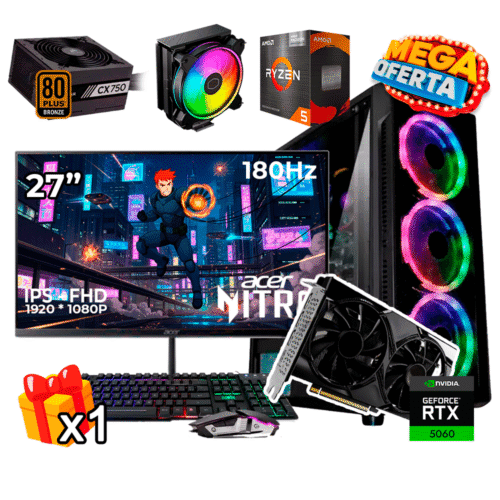 PC Gamer AMD Ryzen 5 5600GT + RTX 5060 8GB + 16GB RAM DDR4 + 512GB SSD + 750W 80 PLUS BRO + MONITOR 27P + HALO 212 P.GR56162SKE-HALORTX506027