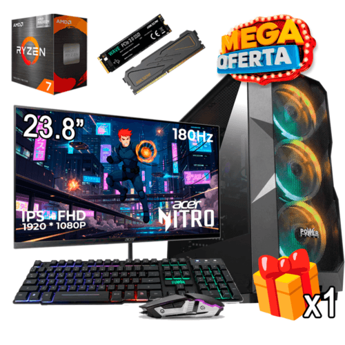 PC Gamer AMD Ryzen 7 5700G + 16GB RAM DDR4 + 512GB SSD + MONITOR GAMER DE 24 PULGADAS