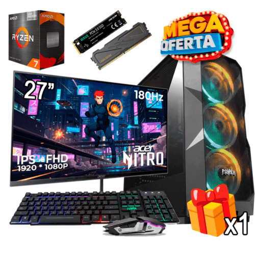 PC Gamer AMD Ryzen 7 5700G + 16GB RAM DDR4 + 512GB SSD + MONITOR GAMER DE 27 PULGADAS