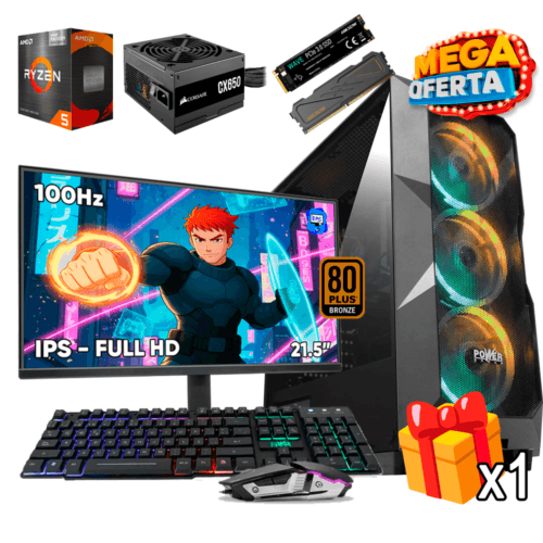 PC Gamer AMD Ryzen 7 5700G + 16GB RAM DDR4 + 512GB SSD + 650W 80 + MONITOR 21.5 PULGADAS