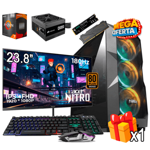 PC Gamer AMD Ryzen 7 5700G + 16GB RAM DDR4 + 512GB SSD + 650W 80 + MONITOR GAMER 24 PULGADAS