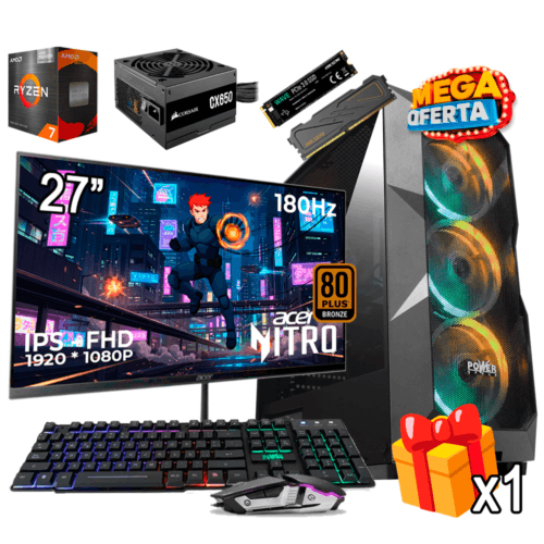 PC Gamer AMD Ryzen 7 5700G + 16GB RAM DDR4 + 512GB SSD + 650W 80 + MONITOR GAMER 27 PULGADAS
