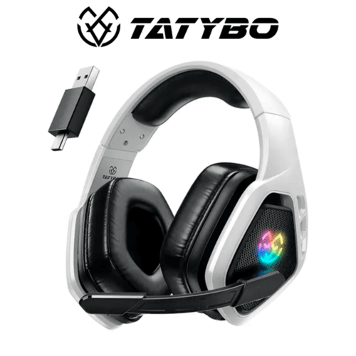 Audifonos Diadema Gamer Tatybo WT5 Inalambrica BLANCA (compatible con PC + Play Stations + Xbox + Nintento Switch + Bluetooth)