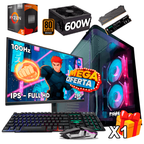 PC Gamer AMD Ryzen 5 5600GT + 16GB RAM DDR4 + 512GB SSD + FUENTE 600W BRONZE + MONITOR 21.5 PULGADAS