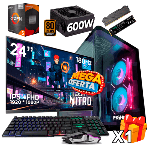 PC Gamer AMD Ryzen 5 5600GT + 16GB RAM DDR4 + 512GB SSD + FUENTE 600W BRONZE + MONITOR 24 PULGADAS