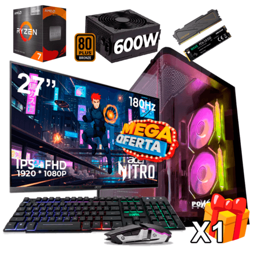 PC Gamer AMD Ryzen 7 5700G + 16GB RAM DDR4 + 512GB SSD + FUENTE 600W BRONZE + MONITOR 27 PULGADAS