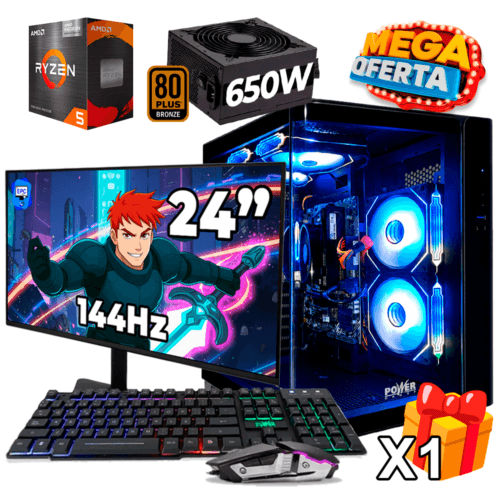 PC Gamer AMD Ryzen 5 5600GT + 16GB RAM DDR4 + 512GB SSD + FUENTE 650W BRONZE + MONITOR 24 PULGADAS - 144Hz