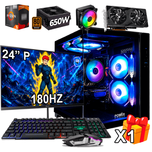 PC Gamer AMD Ryzen 5 5600GT + GRÁFICA INTEL ARC A580 8GB + 16GB RAM DDR4 + 512GB SSD + FUENTE 650W BRONZE + MONITOR 24 PULGADAS + HALO 212