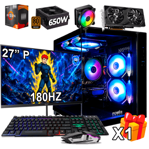 PC Gamer AMD Ryzen 5 5600GT + GRÁFICA INTEL ARC A580 8GB + 16GB RAM DDR4 + 512GB SSD + FUENTE 650W BRONZE + MONITOR 27 PULGADAS + HALO 212