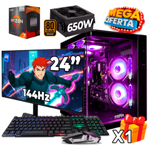 PC Gamer AMD Ryzen 7 5700G + 16GB RAM DDR4 + 512GB SSD + FUENTE 650W BRONZE + MONITOR 24 PULGADAS - 144Hz