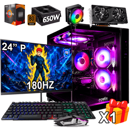 PC Gamer AMD Ryzen 7 5700G + GRÁFICA INTEL ARC A580 8GB + 16GB RAM DDR4 + 512GB SSD + FUENTE 650W BRONZE + MONITOR 24 PULGADAS + HALO 212
