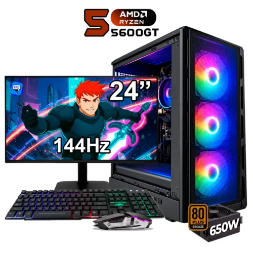 PC GAMER AMD RYZEN 5 5600GT + 16GB RAM DDR4 + 512GB SSD + 650W 80 BRONZE + MONITOR 24" PULGADAS 144Hz + CHASIS COGUAR AIRFACE PURE RGB