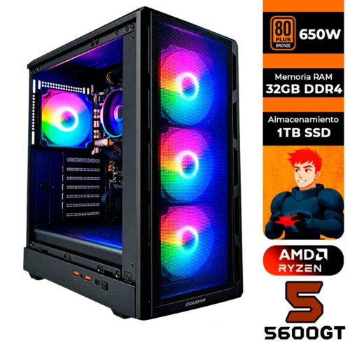 PC GAMER AMD RYZEN 5 5600GT + 32GB RAM DDR4 + 1TB SSD + 650W 80 BRONZE + CHASIS COGUAR AIRFACE PURE RGB (SOLO TORRE)