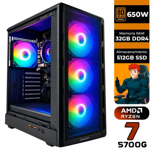 PC GAMER AMD RYZEN 7 5700G + 32GB RAM DDR4 + 512GB SSD + 650W 80 BRONZE + CHASIS COGUAR AIRFACE PURE RGB (SOLO TORRE)