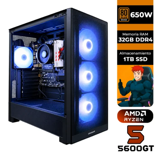 PC GAMER AMD RYZEN 5 5600GT + 32GB RAM DDR4 + 1TB SSD + 650W 80 BRONZE + CHASIS GAMER COGUAR MX230 (SOLO TORRE)