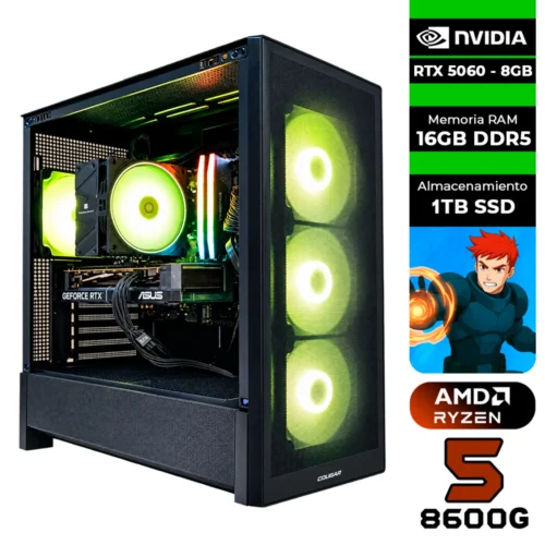 PC GAMER AMD RYZEN 5 8600G + NVIDIA RTX 5060 8GB + 16GB RAM DDR5 + 1TB SSD + 750W 80 BRONZE + CHASIS GAMER COGUAR MX230 (SOLO TORRE)