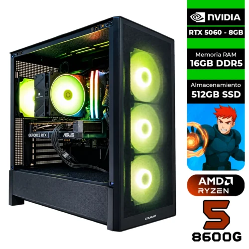 PC GAMER AMD RYZEN 5 8600G + NVIDIA RTX 5060 8GB + 16GB RAM DDR5 + 512GB SSD + 750W 80 BRONZE + CHASIS GAMER COGUAR MX230 (SOLO TORRE)