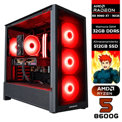 PC GAMER AMD RYZEN 5 8600G + AMD RADEON RX 9060 XT 16GB + 32GB RAM DDR5 + 512GB SSD + 850W 80 GOLD + CHASIS GAMER COGUAR MX230 (SOLO TORRE)