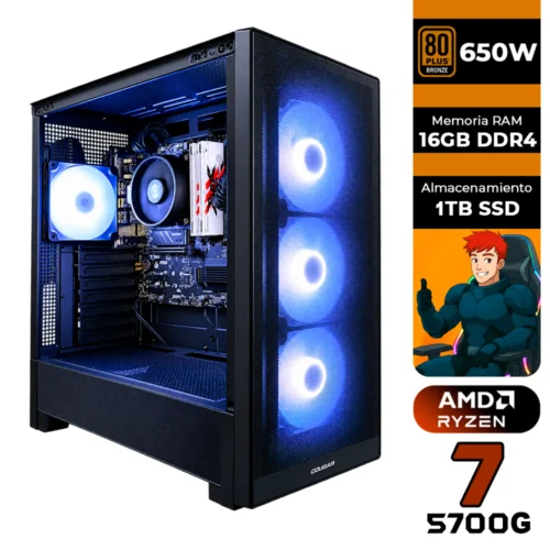 PC GAMER AMD RYZEN 7 5700G + 16GB RAM DDR4 + 1TB SSD + 650W 80 BRONZE + CHASIS GAMER COGUAR MX230 (SOLO TORRE)